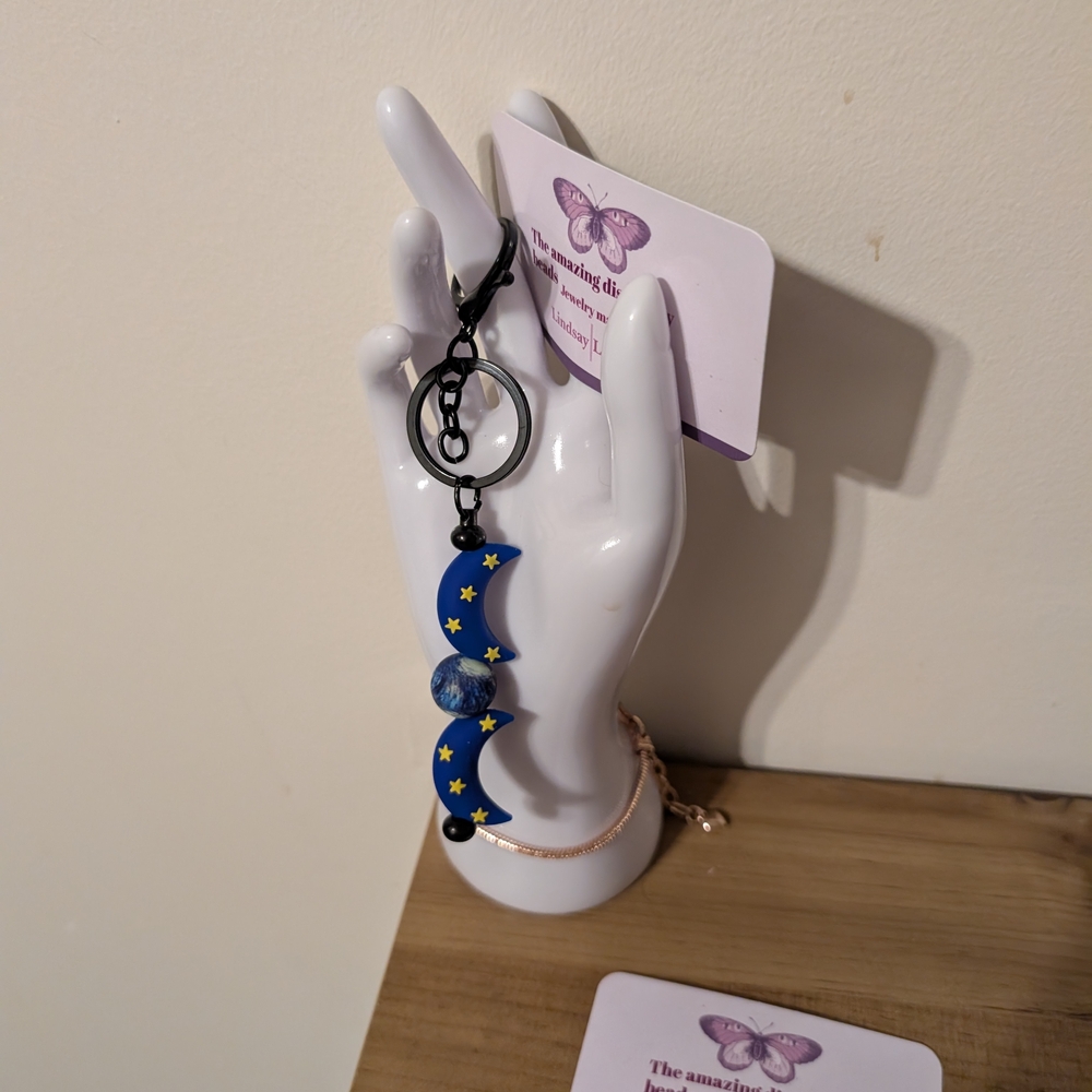 Blue and Black Moon Keychain